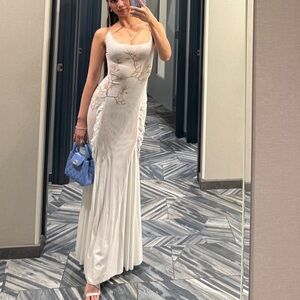HUELLEYROSE white sheer maxi dress gown